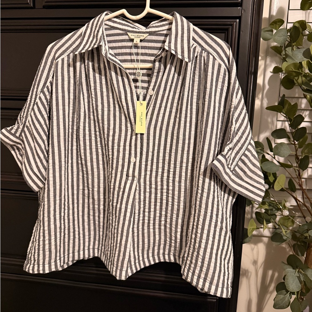 Max Studio Black and White Striped Casual Shirt
